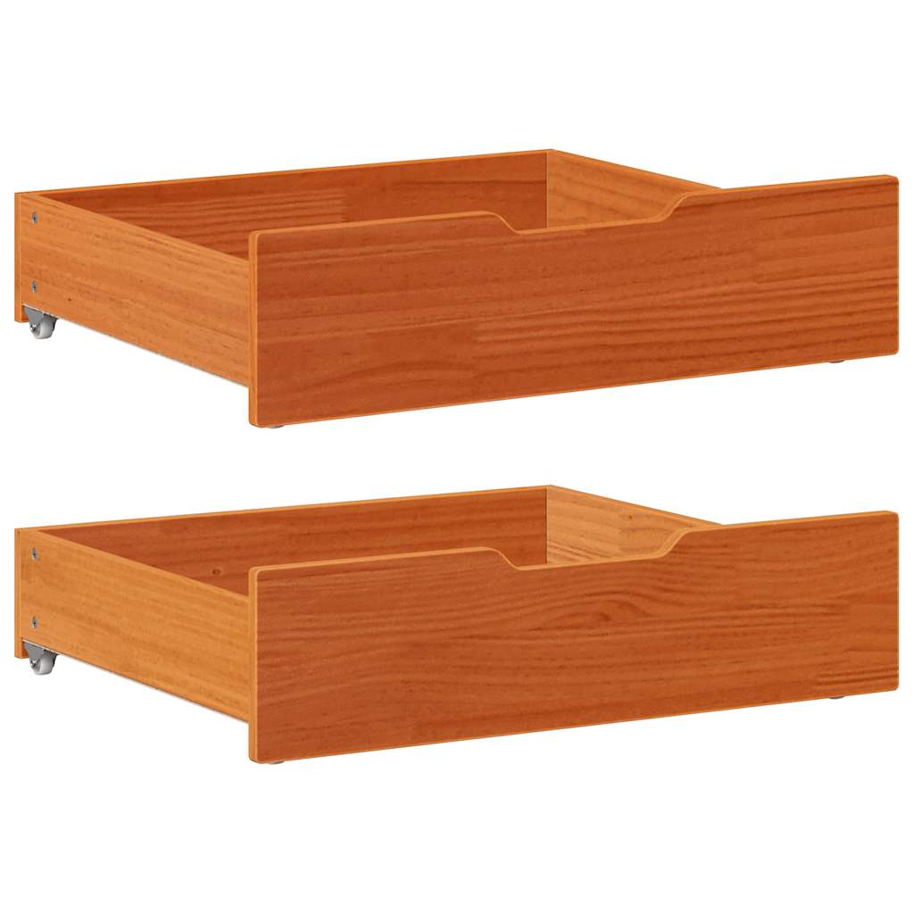 Vidaxxl Bettschubladen 2 Stk. 65x55x17 massives Kiefernholz, braun gewaschen