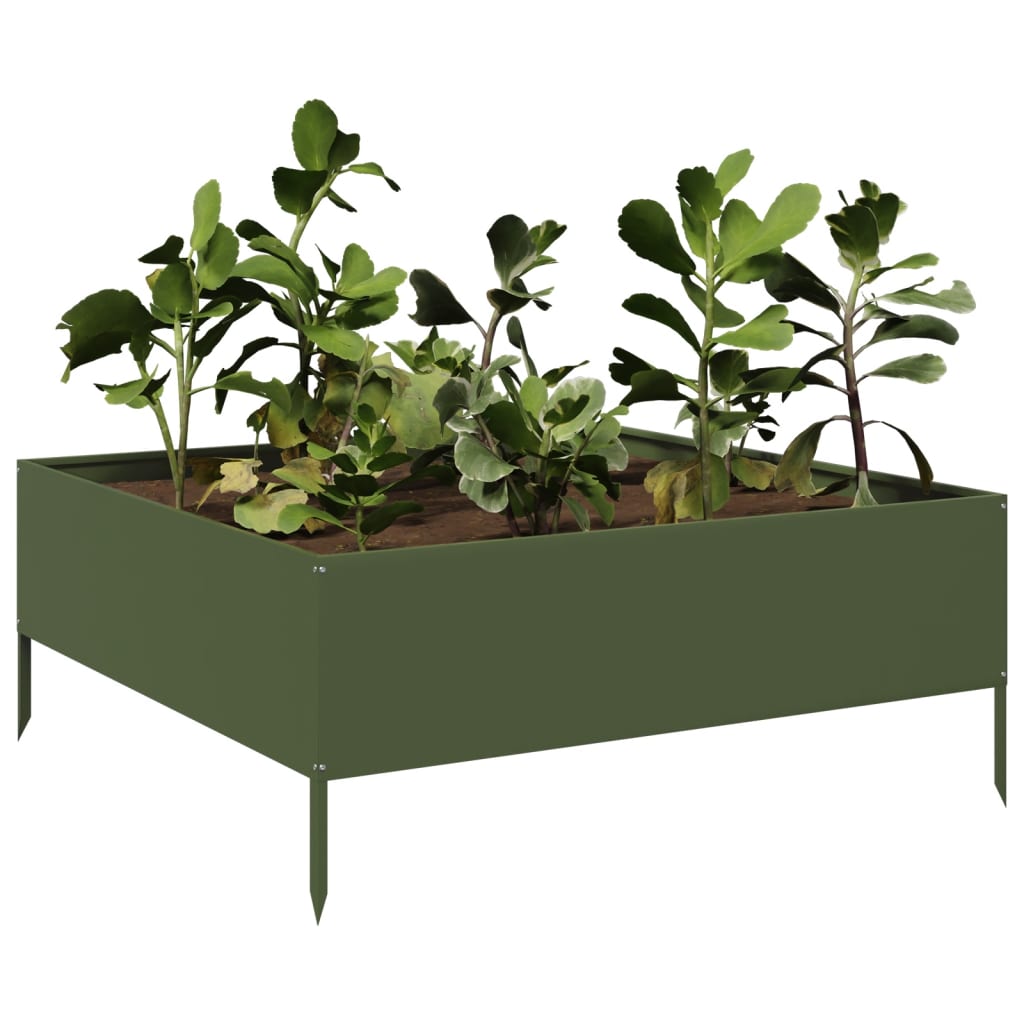 VidaXL Pflanzgefäß erhöht 100x100x25 cm Stahl olivgrün