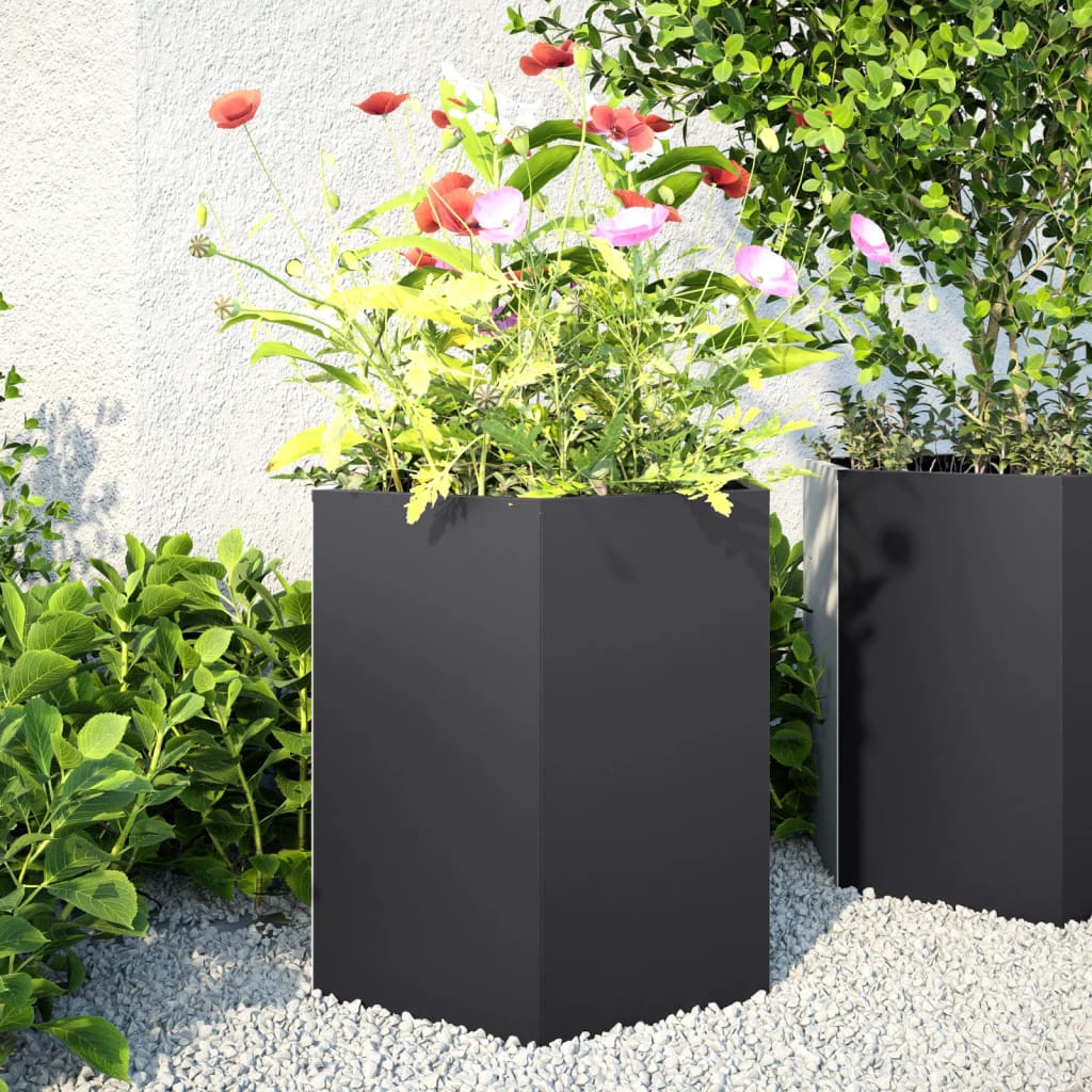 Vidaxx Pflanzgefäß Sechseck 46x40x45 cm Stahl schwarz