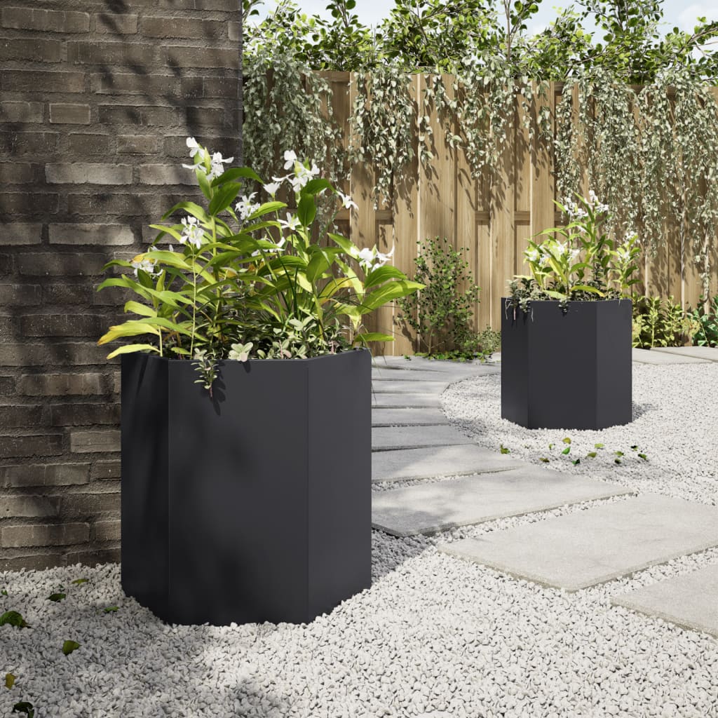 Vidaxx Pflanzgefäße 2 Stk. Sechseck 46x40x45 cm Stahl schwarz