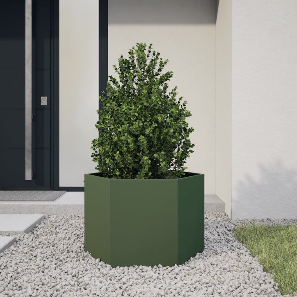 Vidaxx Pflanzgefäß Sechseck 69x60x45 cm Stahl olivgrün