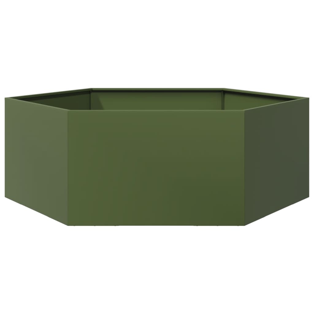 Vidaxx Pflanzgefäß Sechseck 138x120x45 cm Stahl olivgrün