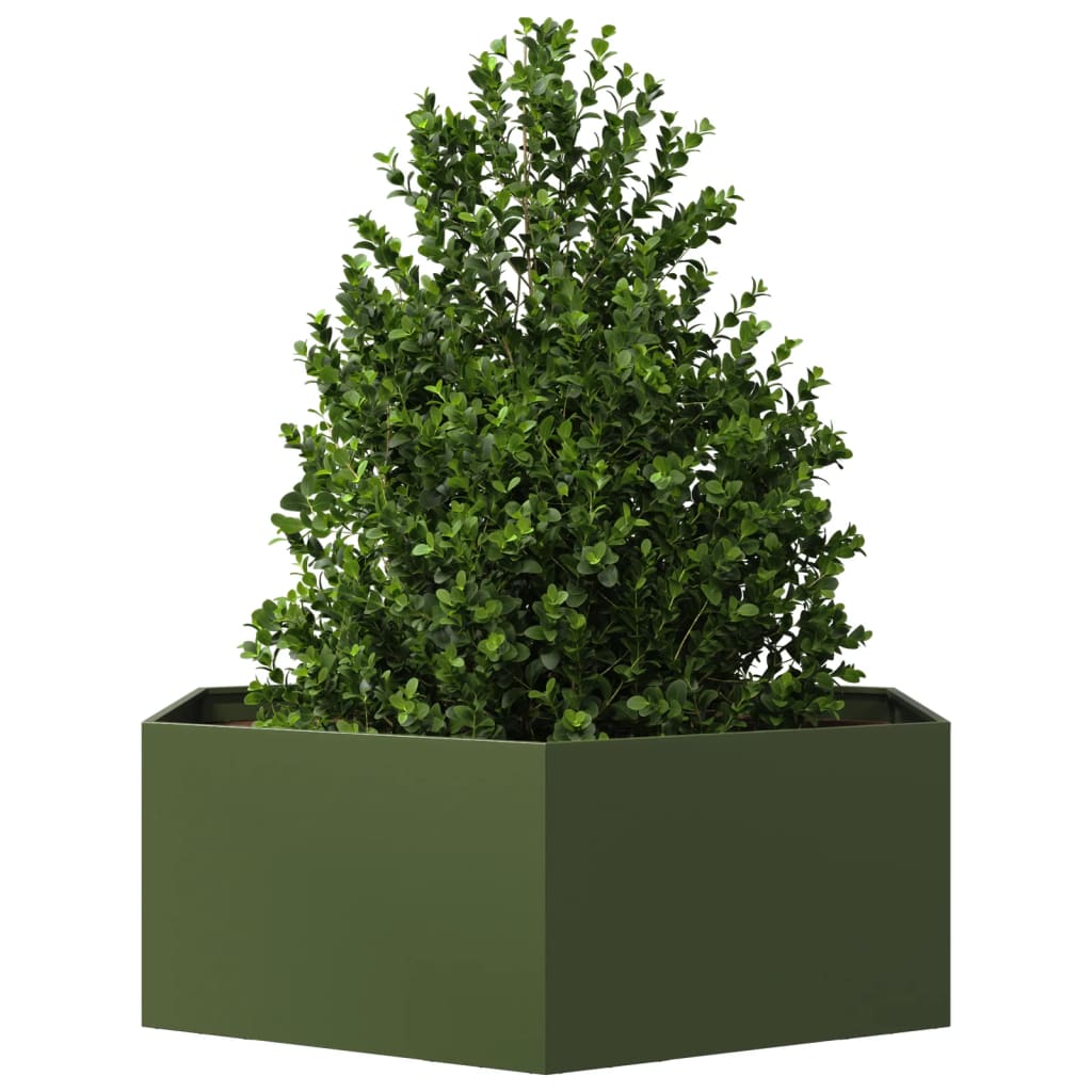 Vidaxx Pflanzgefäß Sechseck 138x120x45 cm Stahl olivgrün