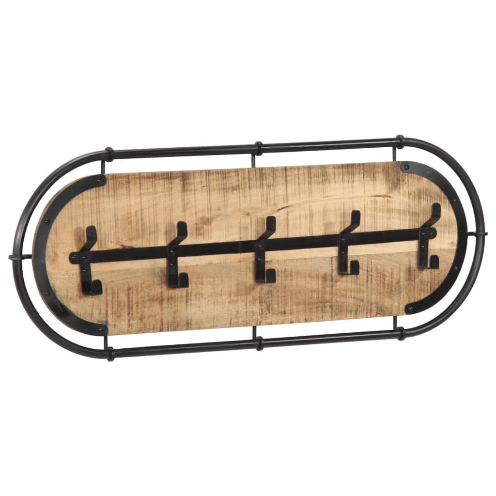 VidaXL Wandgarderobe mit 5 Haken aus massivem rohem Mangoholz