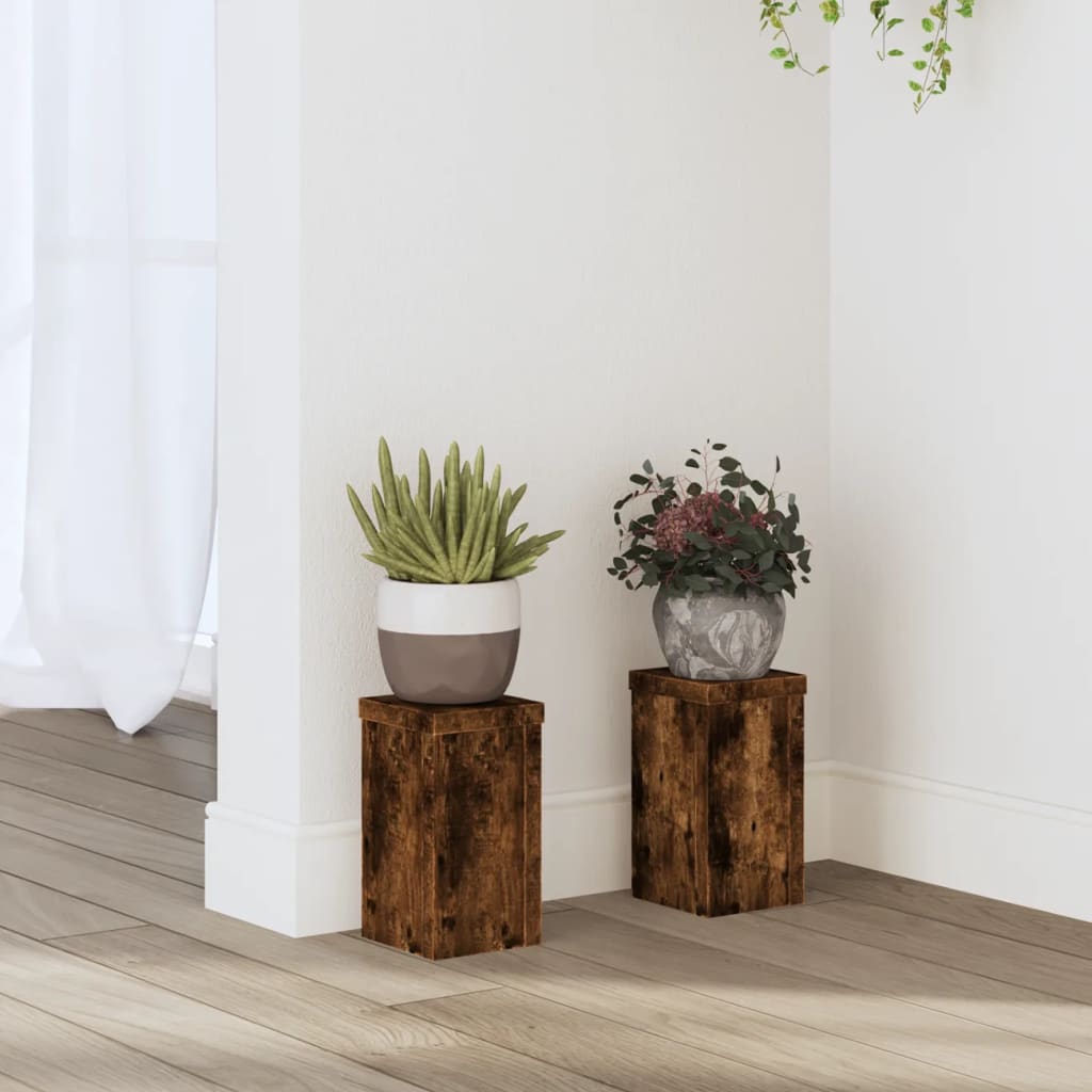 Vidaxx Pflanzenständer 2 Stück 10x10x18 cm verarbeitetes Holz geräucherte Eiche