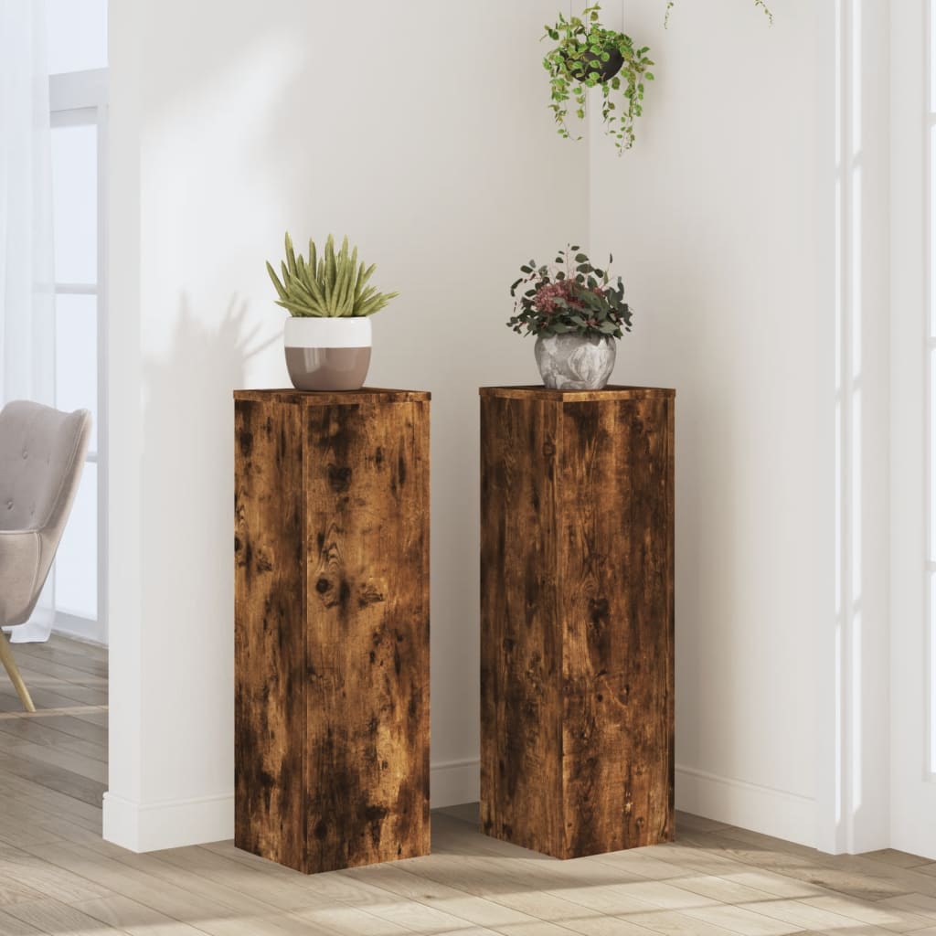 Vidaxx Pflanzenständer 2 Stück 25x25x80 cm verarbeitetes Holz geräucherte Eiche