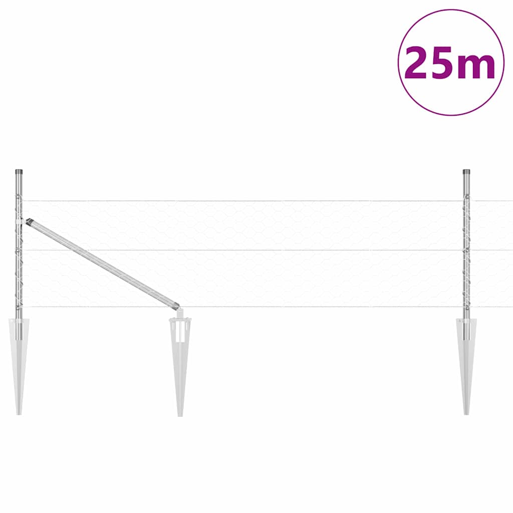 Vidaxl afrasteringspaal zilver 25 x 0,5 m (50 mm gaas) staal