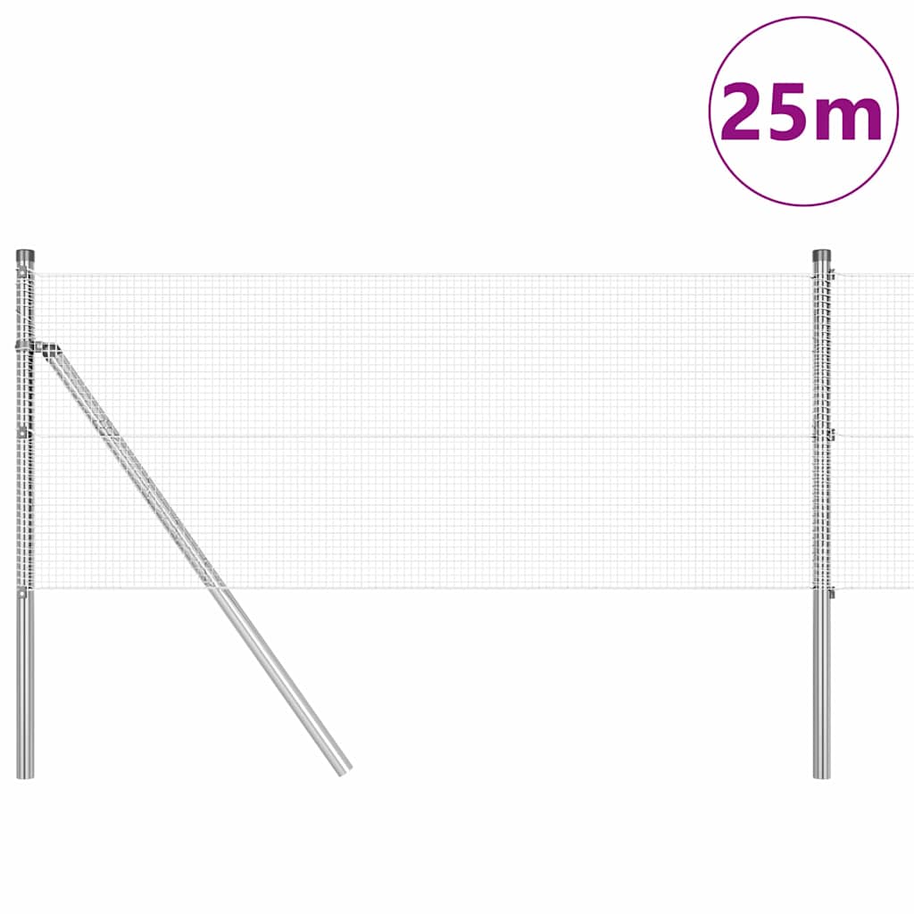 Vidaxl afrasteringspaal zilver 25 x 0,8 m (12 x 12 mm gaas) staal