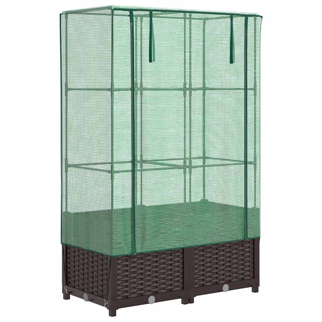 VidaXL Pflanzkübel erhöht mit Gewächshausabdeckung 80x40x138 cm Rattanoptik