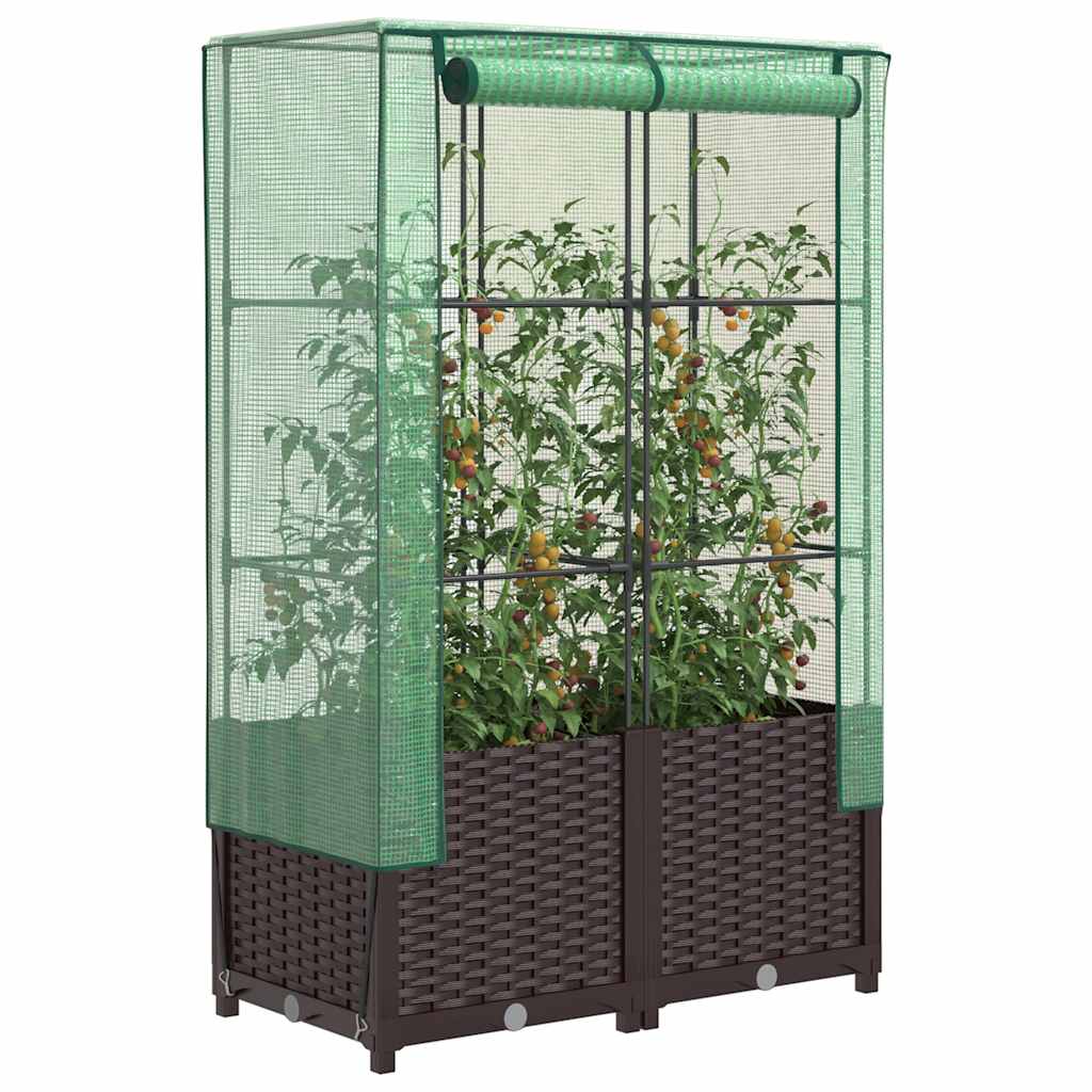 VidaXL Pflanzkübel erhöht mit Gewächshausabdeckung 80x40x138 cm Rattanoptik