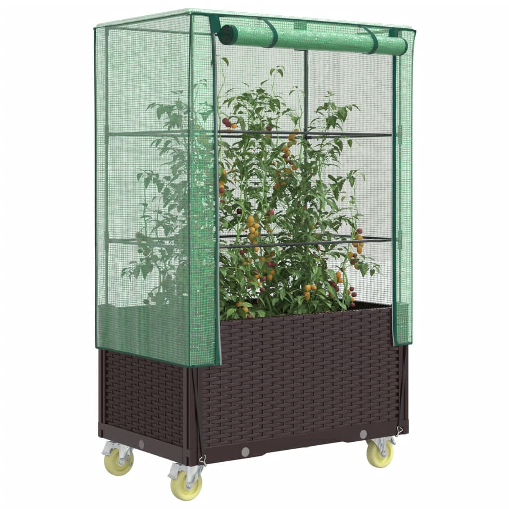 Vidaxx Pflanzkübel erhöht mit Abdeckung und Rädern 80x50x182 cm Rattanoptik