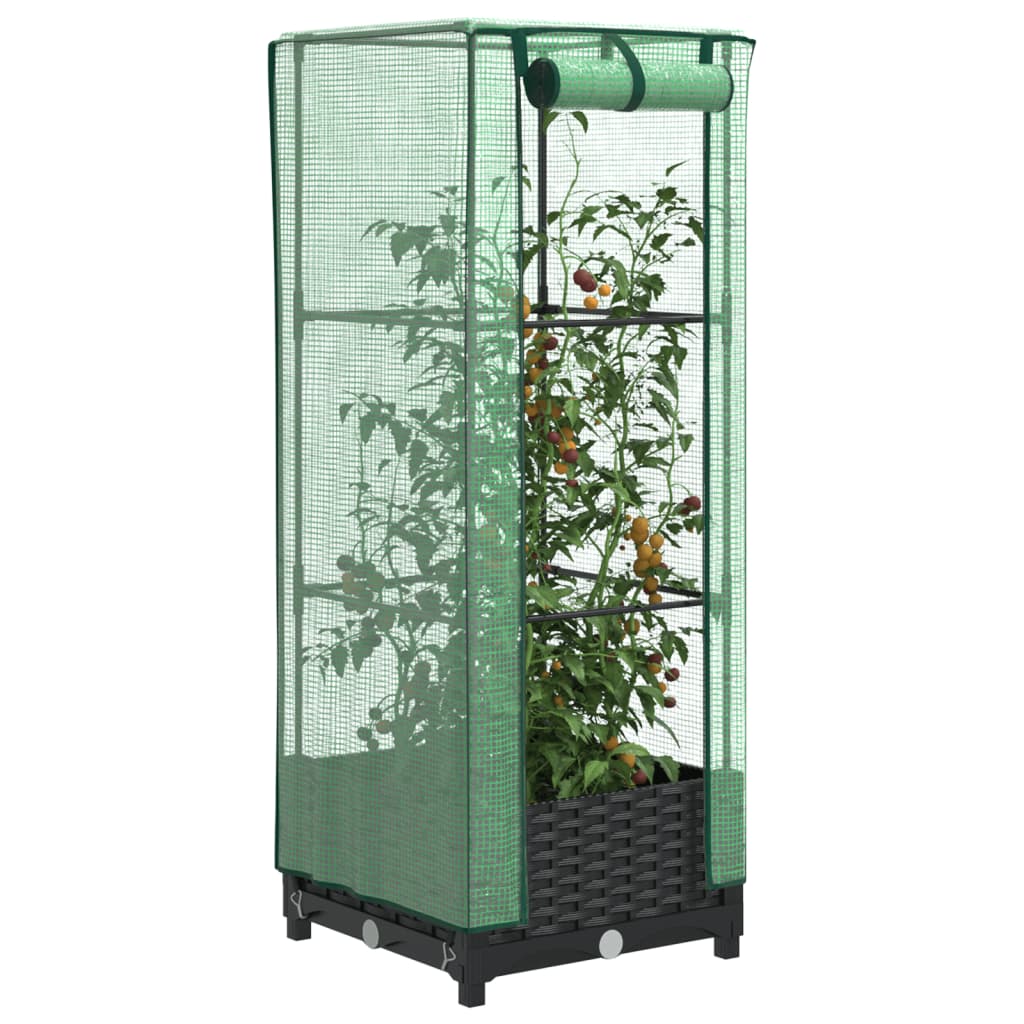 Vidaxx Pflanzgefäß erhöht mit Gewächshausabdeckung 40x40x123 cm Rattanoptik