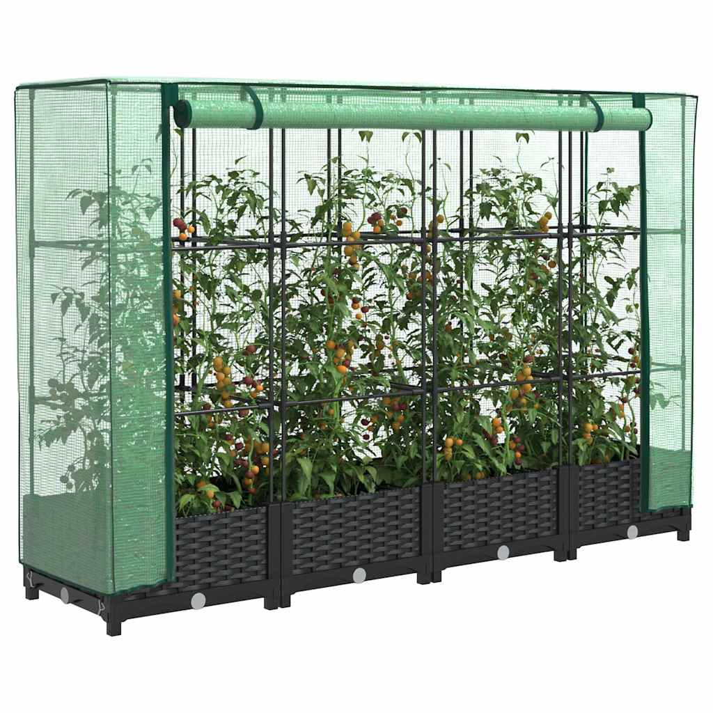 Vidaxx Pflanzkübel erhöht mit Gewächshausabdeckung 160x40x123 cm Rattanoptik