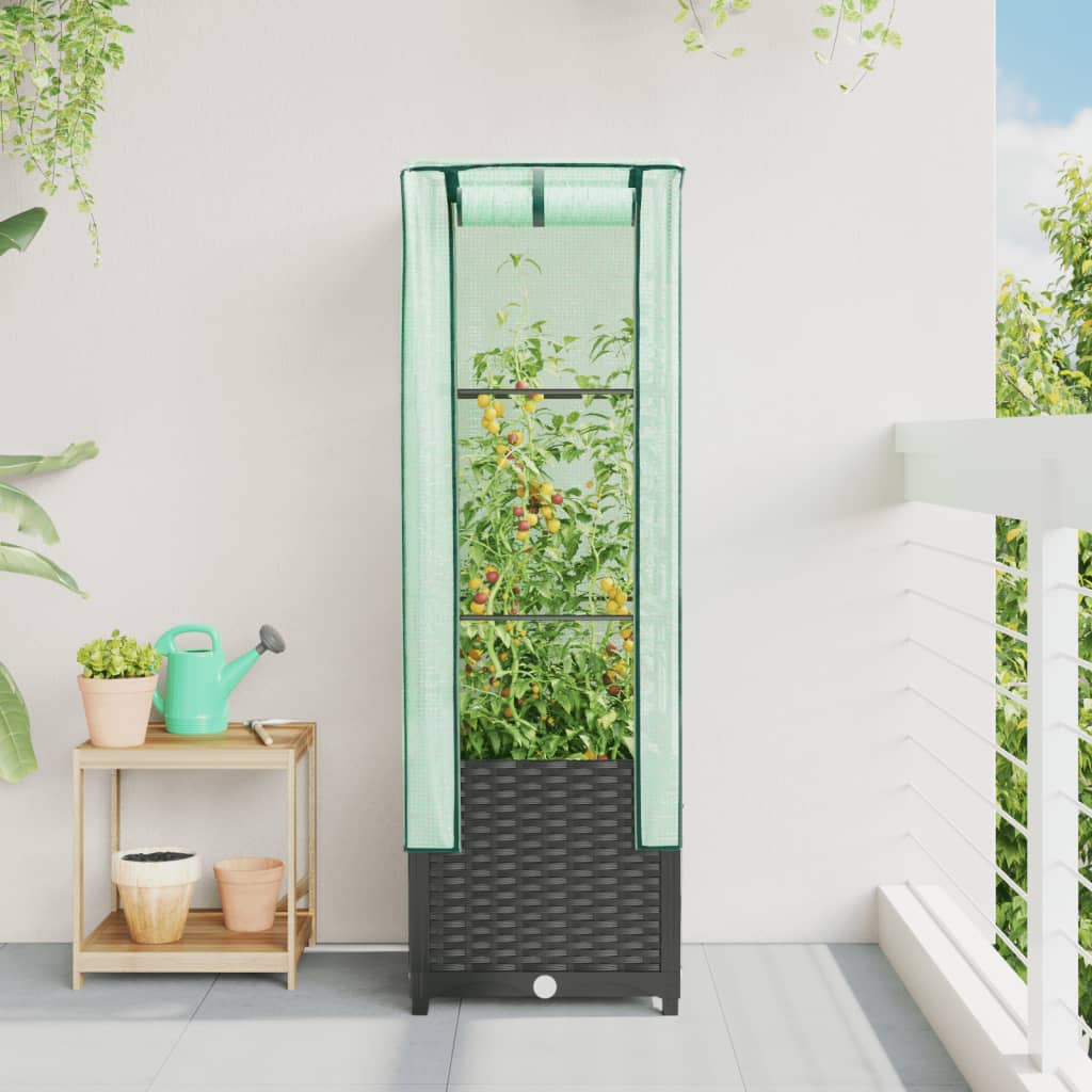 VidaXL Pflanzkübel erhöht mit Gewächshausabdeckung 40x40x139 cm Rattanoptik