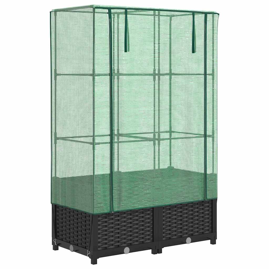 VidaXL Pflanzkübel erhöht mit Gewächshausabdeckung 80x40x138 cm Rattanoptik