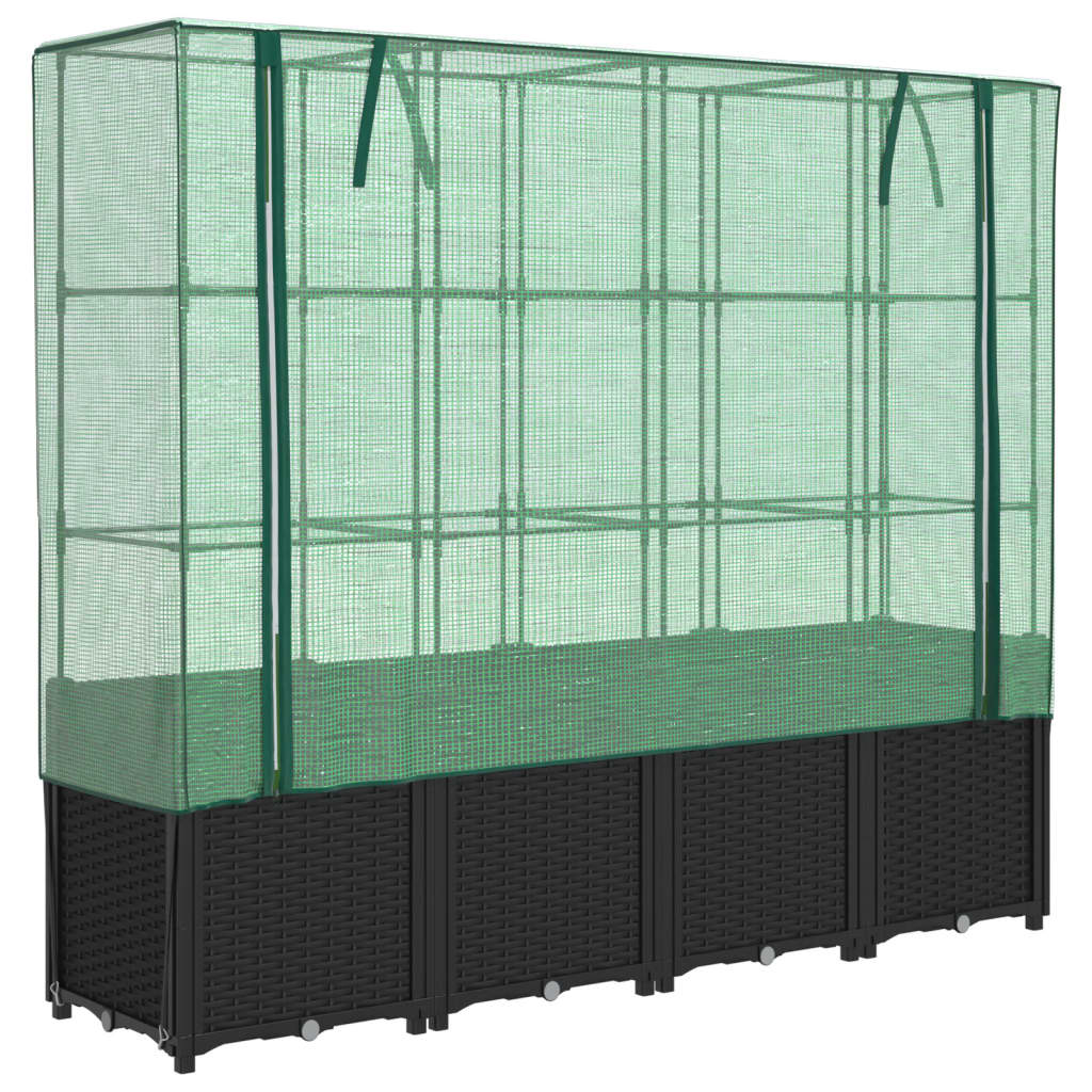 VidaXL Pflanzkübel erhöht mit Gewächshausabdeckung 160x40x153 cm Rattanoptik