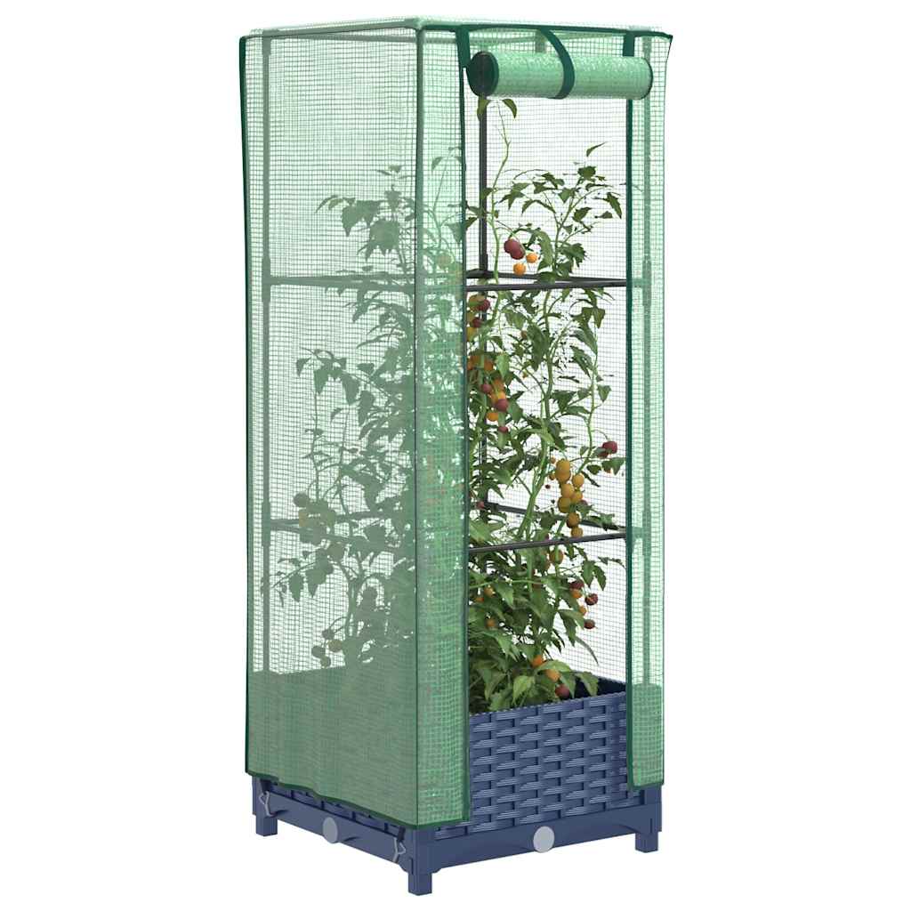 Vidaxx Pflanzgefäß erhöht mit Gewächshausabdeckung 40x40x123 cm Rattanoptik