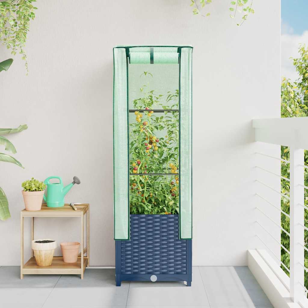 VidaXL Pflanzkübel erhöht mit Gewächshausabdeckung 40x40x139 cm Rattanoptik