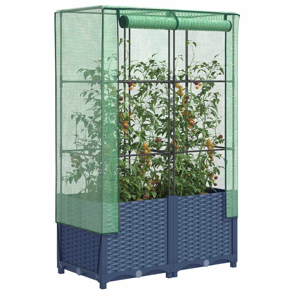 VidaXL Pflanzkübel erhöht mit Gewächshausabdeckung 80x40x138 cm Rattanoptik