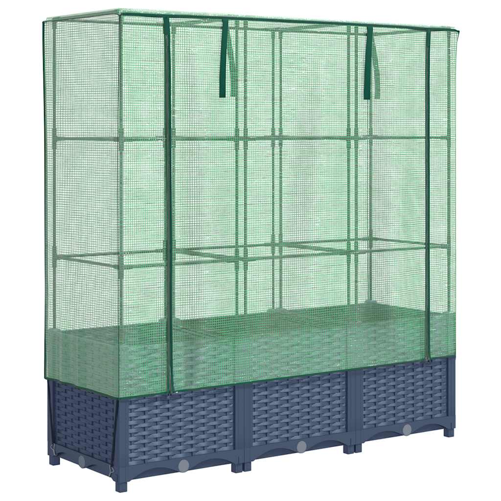 Vidaxx Pflanzkübel erhöht mit Gewächshausabdeckung 120x40x138 cm Rattanoptik