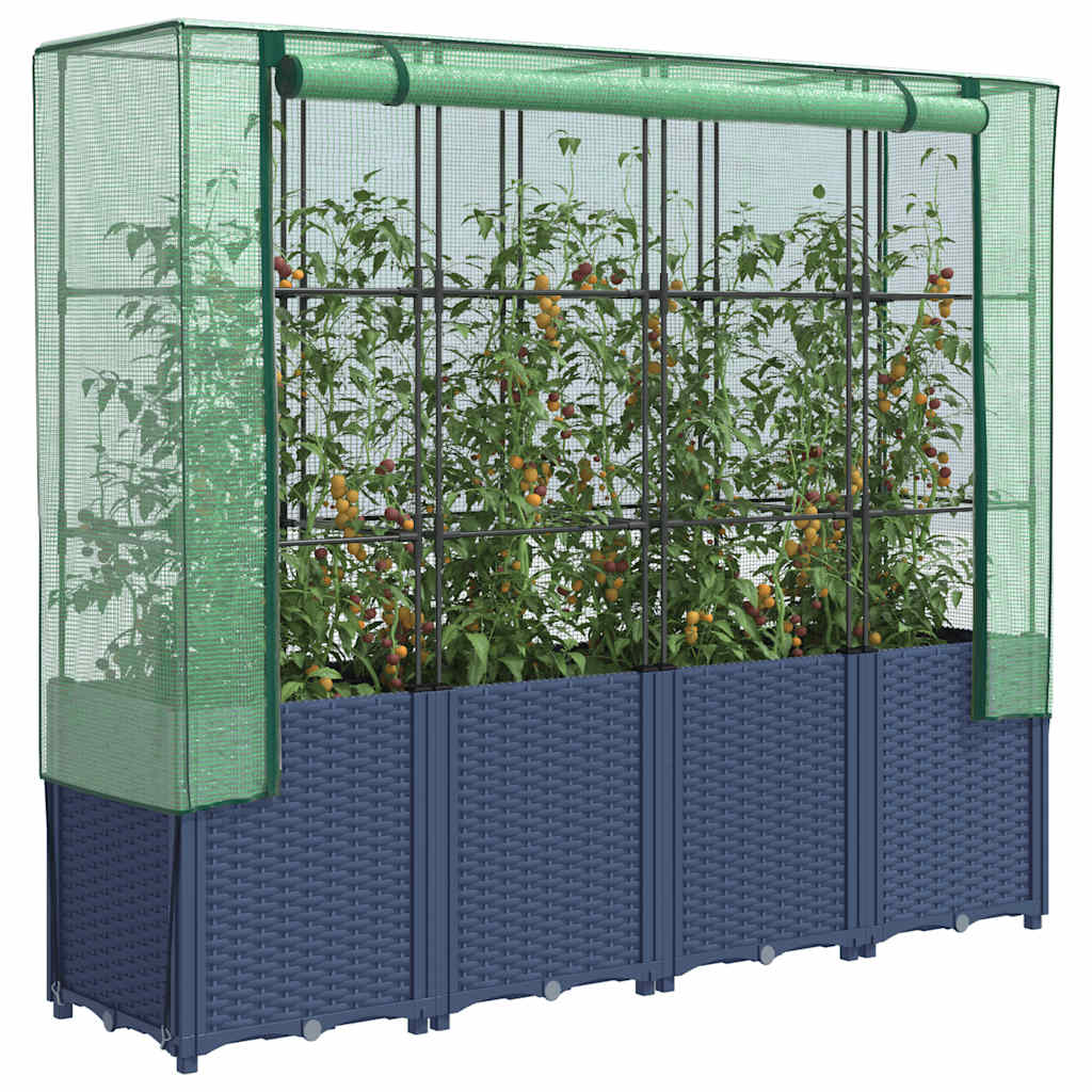 VidaXL Pflanzkübel erhöht mit Gewächshausabdeckung 160x40x153 cm Rattanoptik