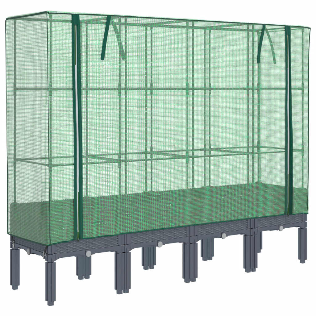 Vidaxx Pflanzkübel erhöht mit Gewächshausabdeckung 160x40x140 cm Rattanoptik
