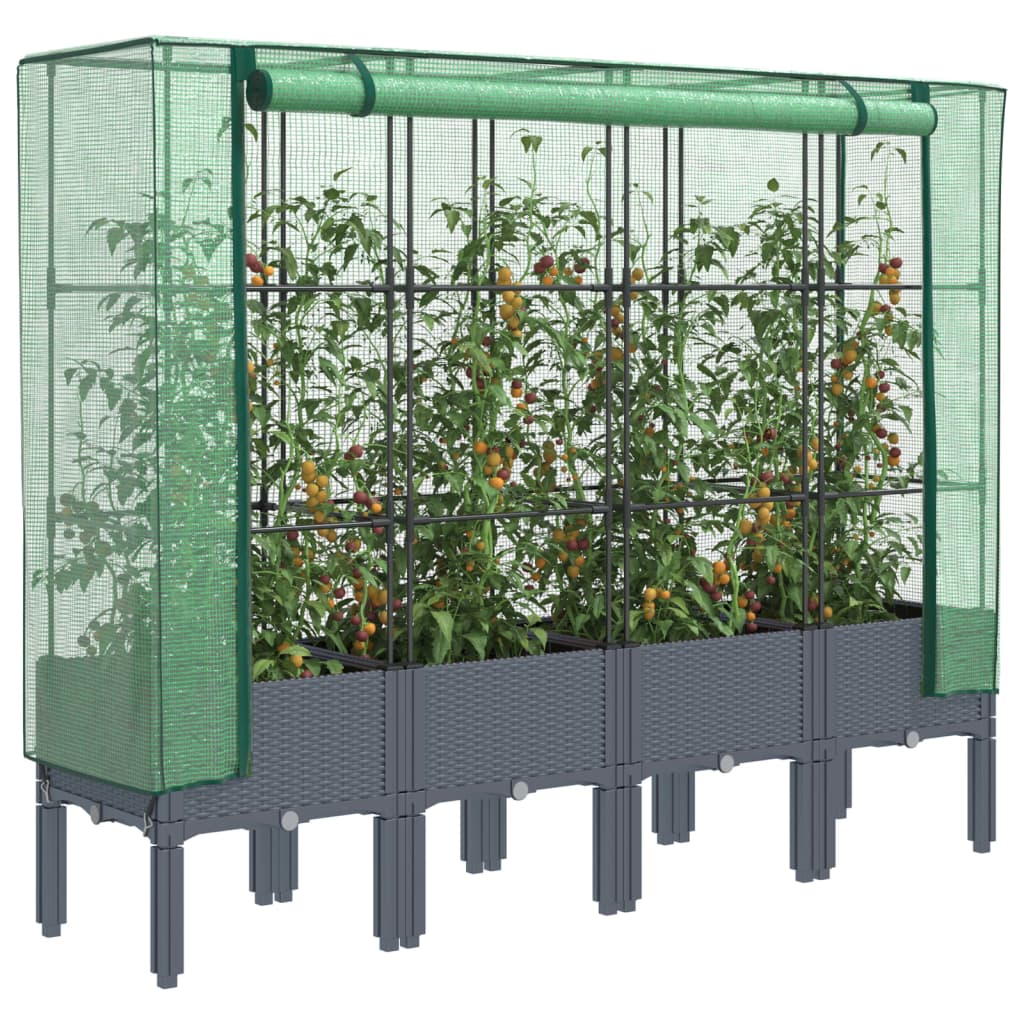 Vidaxx Pflanzkübel erhöht mit Gewächshausabdeckung 160x40x140 cm Rattanoptik