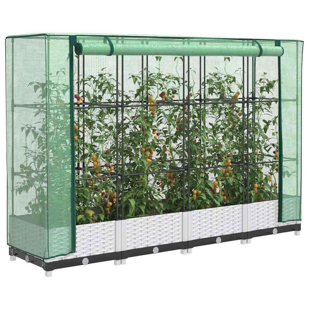 Vidaxx Pflanzkübel erhöht mit Gewächshausabdeckung 160x40x123 cm Rattanoptik