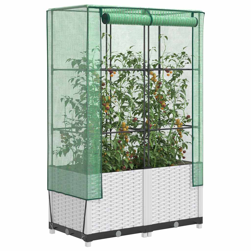 VidaXL Pflanzkübel erhöht mit Gewächshausabdeckung 80x40x138 cm Rattanoptik