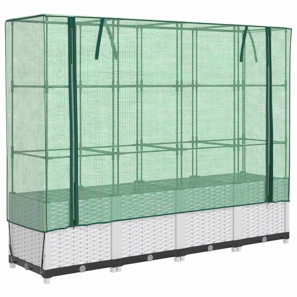 Vidaxx Pflanzkübel erhöht mit Gewächshausabdeckung 160x40x138 cm Rattanoptik