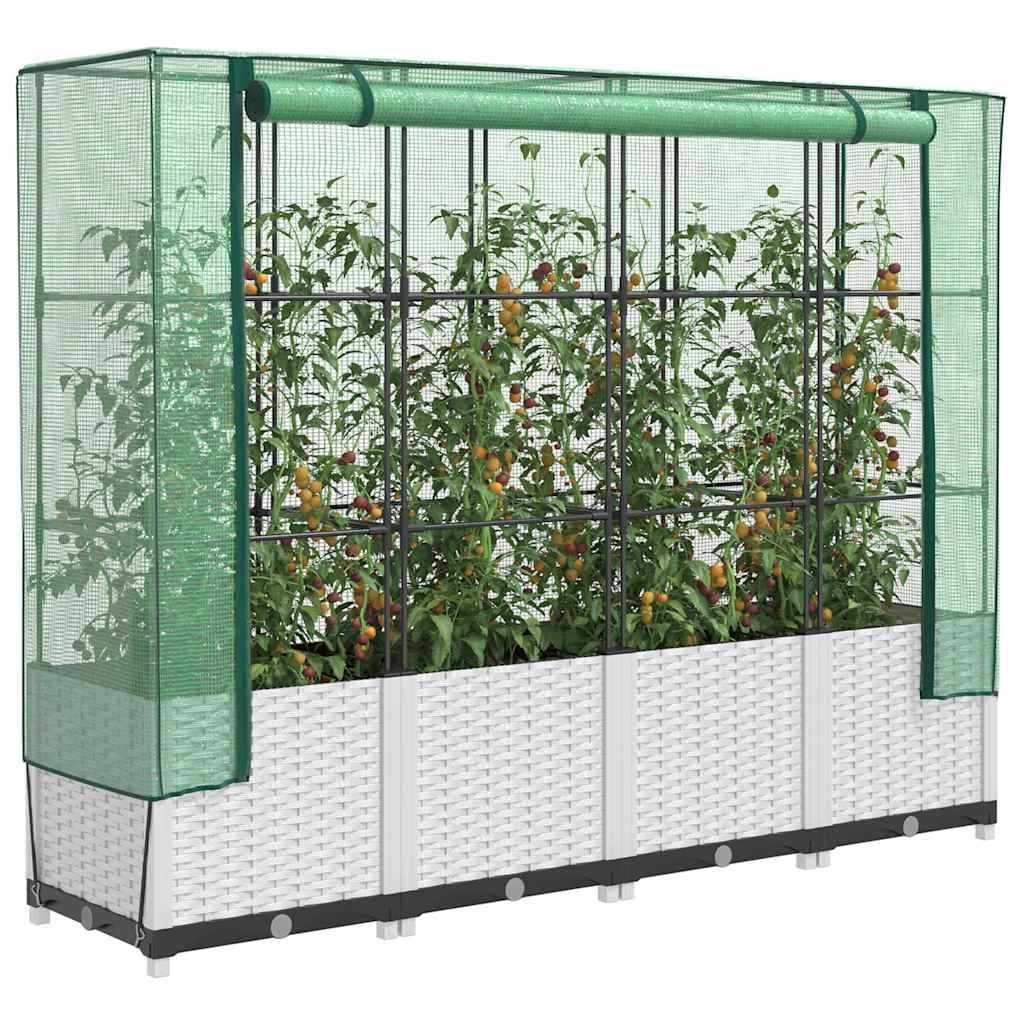 Vidaxx Pflanzkübel erhöht mit Gewächshausabdeckung 160x40x138 cm Rattanoptik