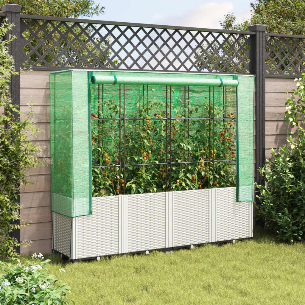 VidaXL Pflanzkübel erhöht mit Gewächshausabdeckung 160x40x153 cm Rattanoptik