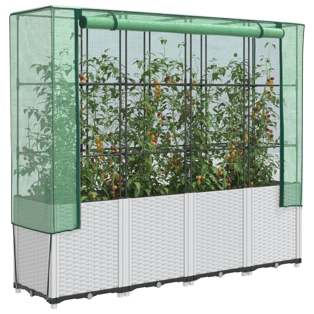 VidaXL Pflanzkübel erhöht mit Gewächshausabdeckung 160x40x153 cm Rattanoptik