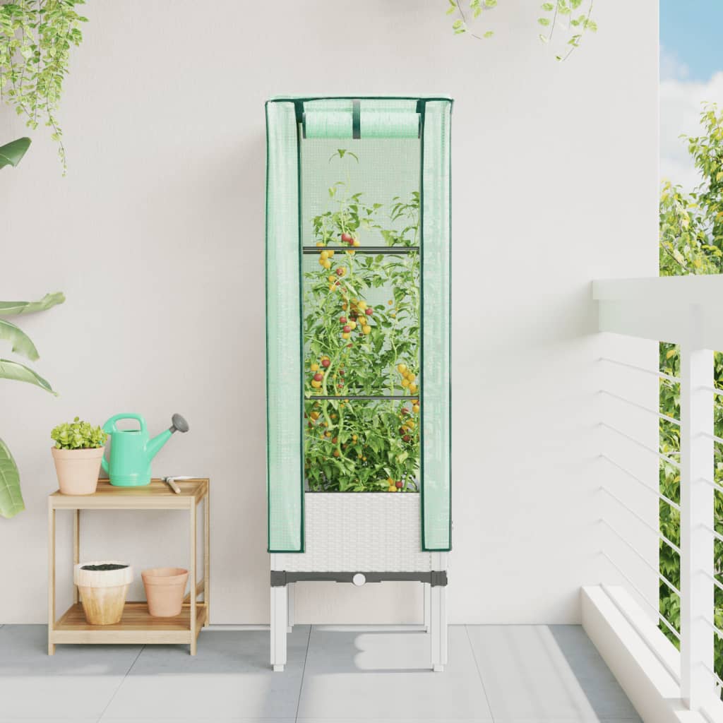 Vidaxx Pflanzkübel erhöht mit Gewächshausabdeckung 40x40x140 cm Rattanoptik