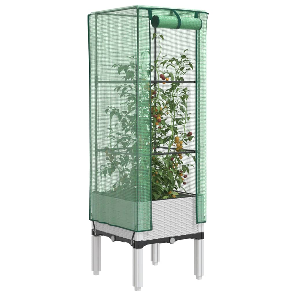 Vidaxx Pflanzkübel erhöht mit Gewächshausabdeckung 40x40x140 cm Rattanoptik