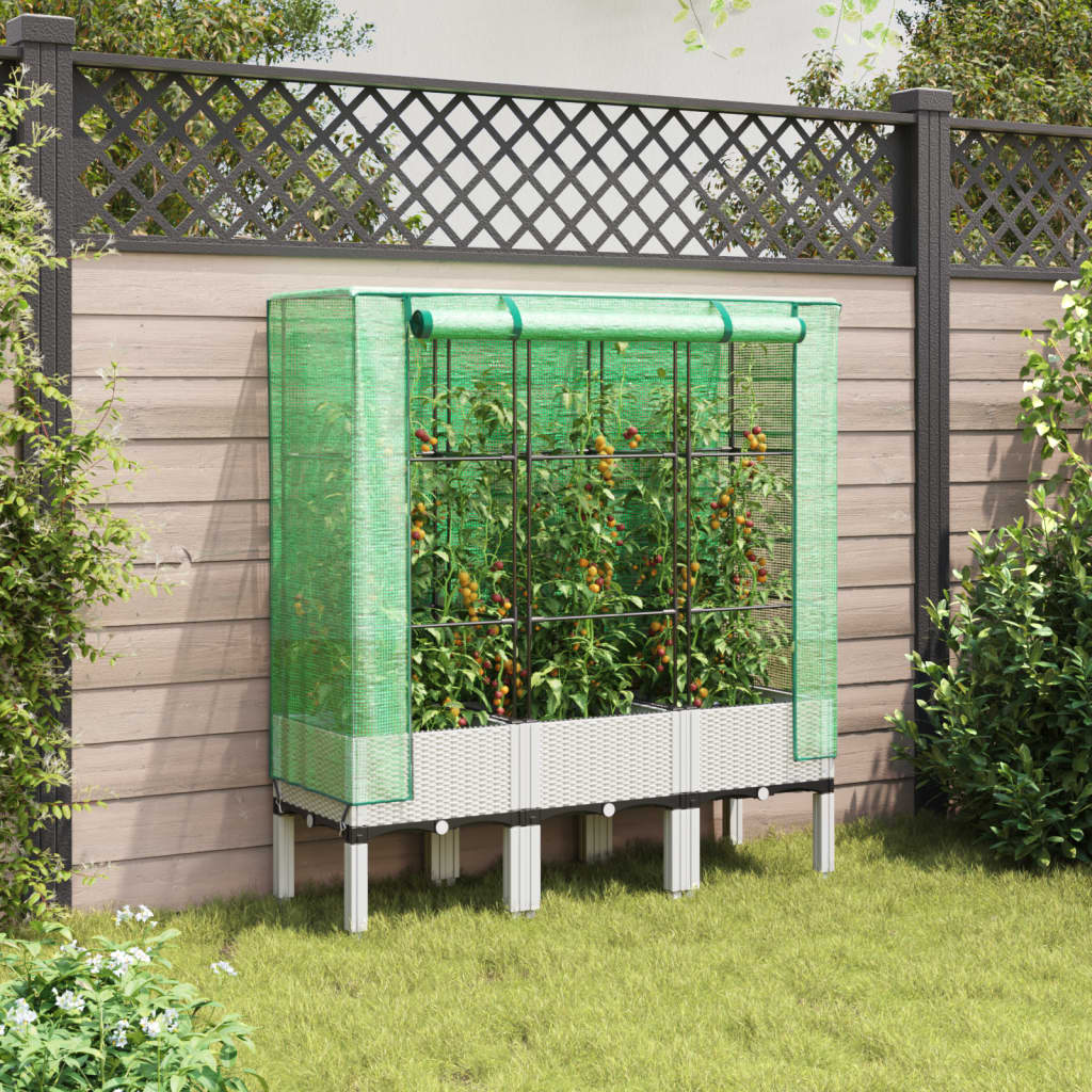Vidaxx Pflanzkübel erhöht mit Gewächshausabdeckung 120x40x140 cm Rattanoptik