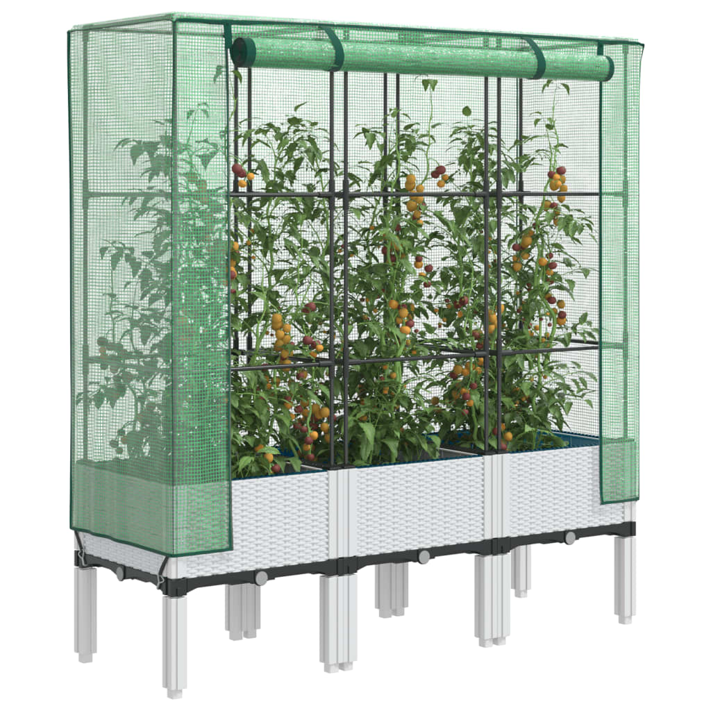 Vidaxx Pflanzkübel erhöht mit Gewächshausabdeckung 120x40x140 cm Rattanoptik