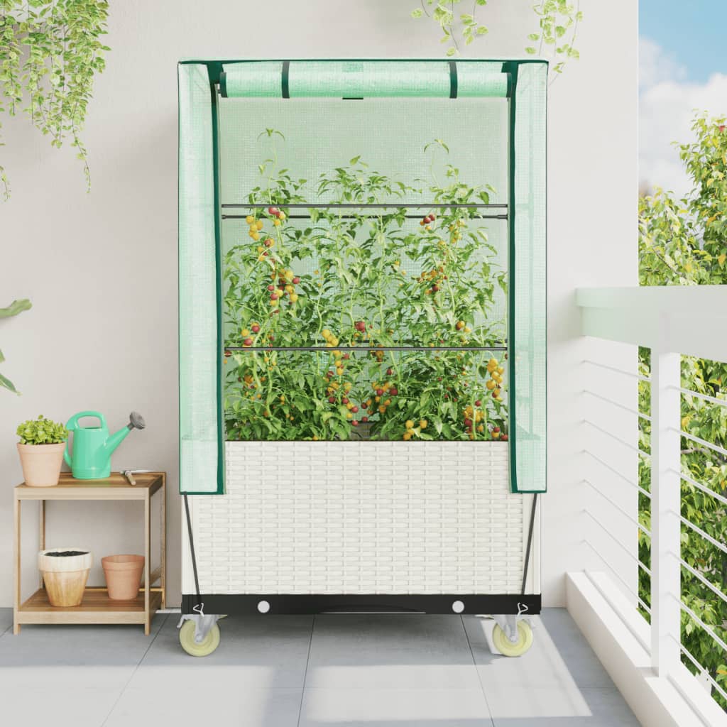 Vidaxx Pflanzkübel erhöht mit Abdeckung und Rädern 80x50x182 cm Rattanoptik
