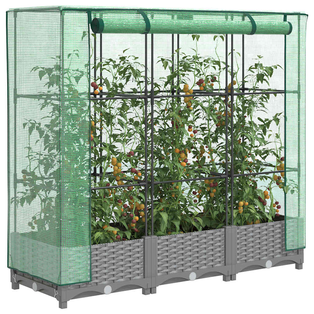Vidaxx Pflanzkübel erhöht mit Gewächshausabdeckung 120x40x123 cm Rattanoptik
