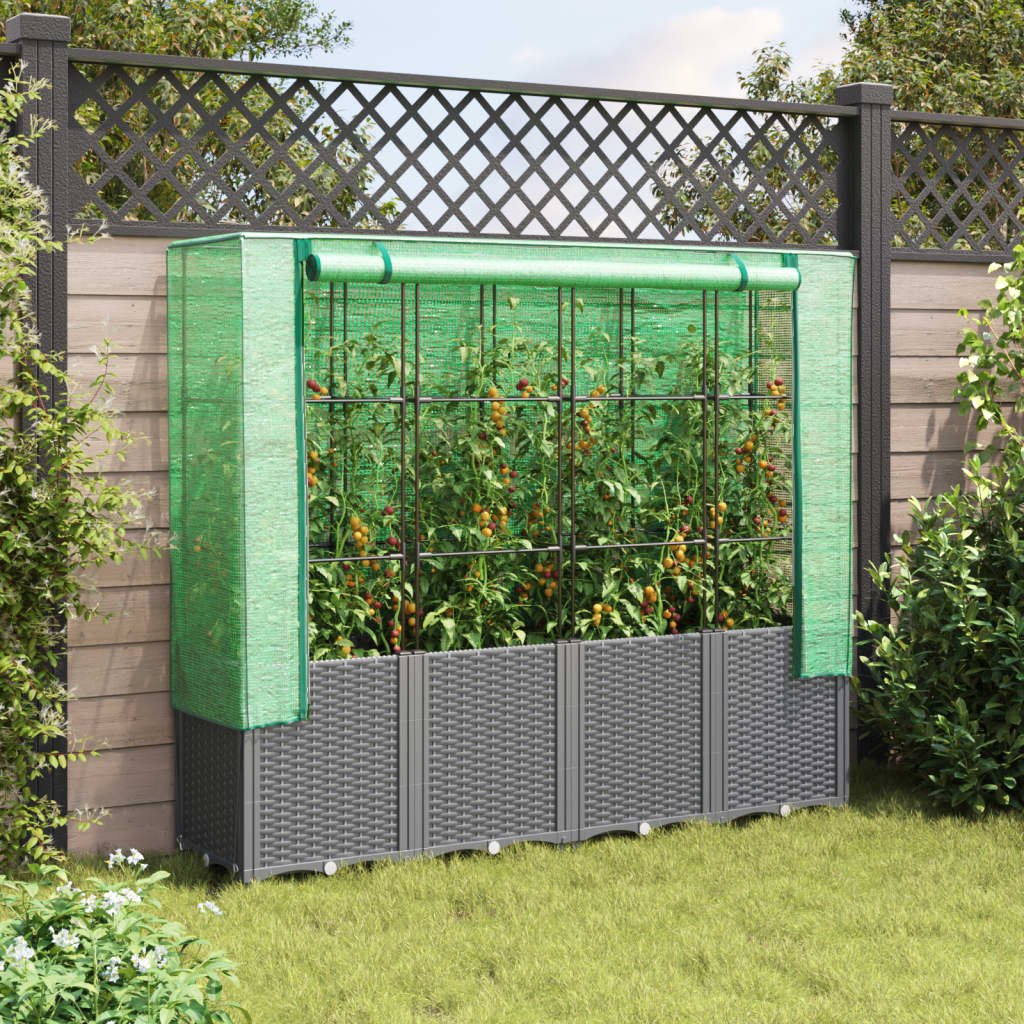 VidaXL Pflanzkübel erhöht mit Gewächshausabdeckung 160x40x153 cm Rattanoptik