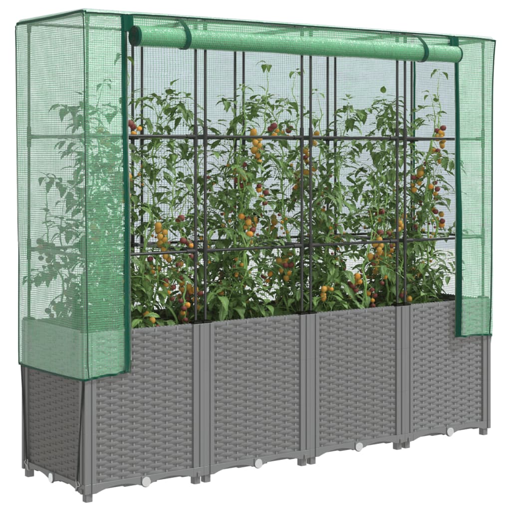 VidaXL Pflanzkübel erhöht mit Gewächshausabdeckung 160x40x153 cm Rattanoptik