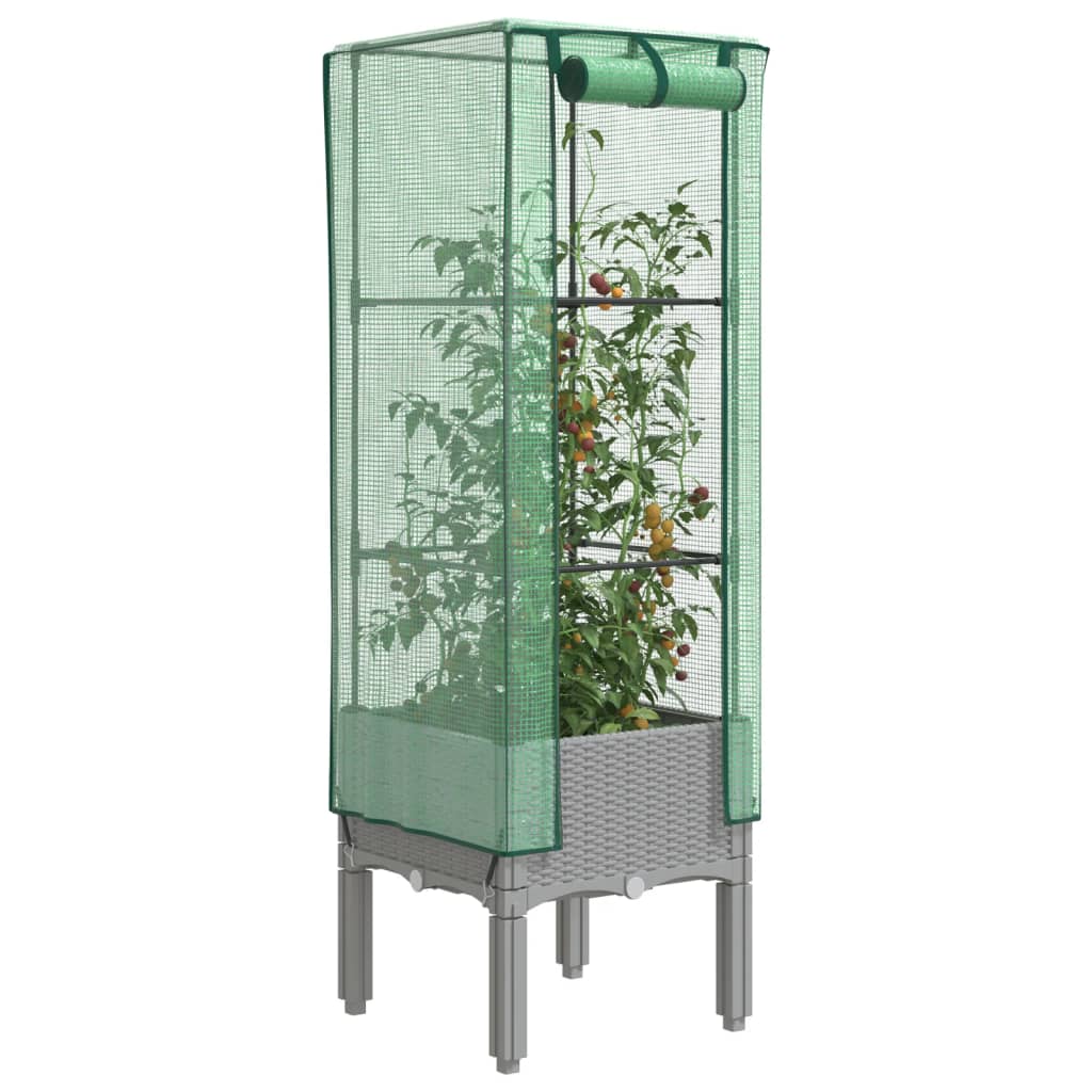 Vidaxx Pflanzkübel erhöht mit Gewächshausabdeckung 40x40x140 cm Rattanoptik
