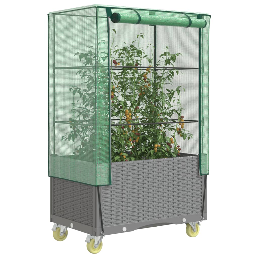Vidaxx Pflanzkübel erhöht mit Abdeckung und Rädern 80x50x182 cm Rattanoptik