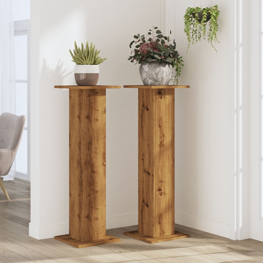 VidaXL Pflanzenständer 2 Stück 30x30x95 cm Holz handgefertigte Eiche