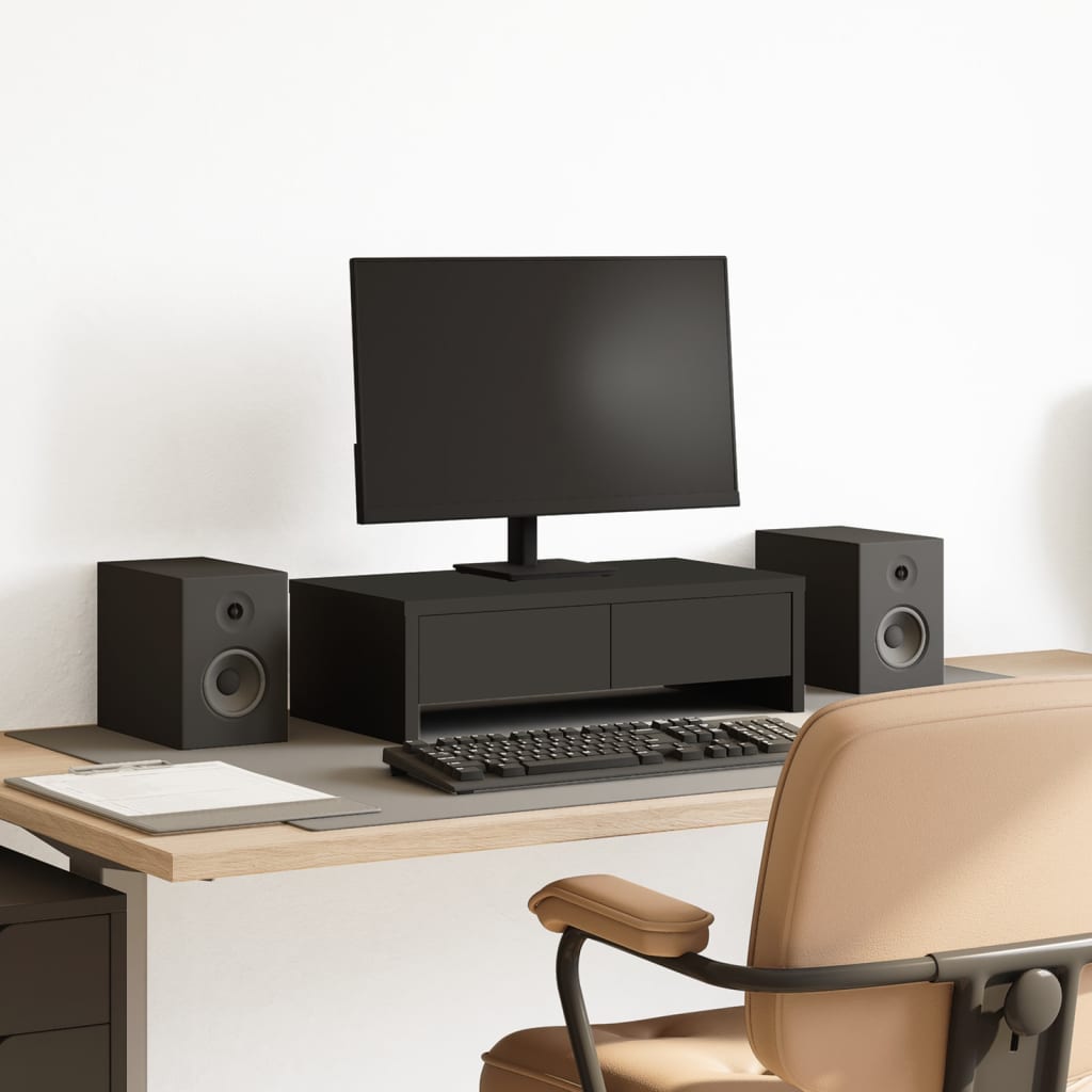 Vidaxxl Monitorständer mit Schubladen 50x27x15 cm, lackiertes Holz schwarz
