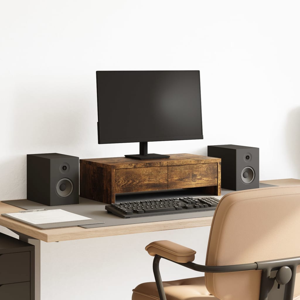 VidaXL Monitorständer mit Schubladen 50x27x15 cm, Holzfarbe geräucherte Eiche