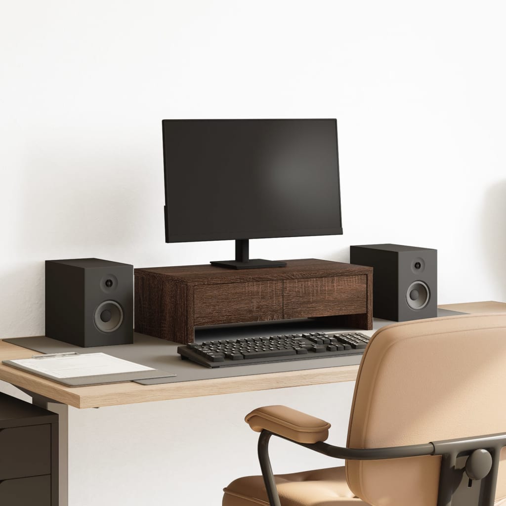 Vidaxxl Monitorständer mit Schubladen 50x27x15 cm Holz braune Eiche