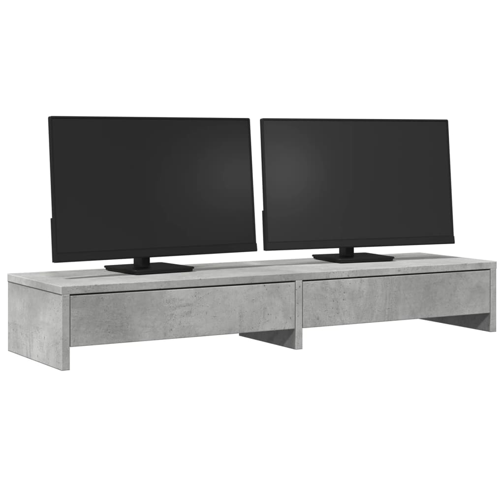Vidaxxl Monitorständer mit Schubladen 100x27x15 cm, Holzwerkstoff, Betongrau