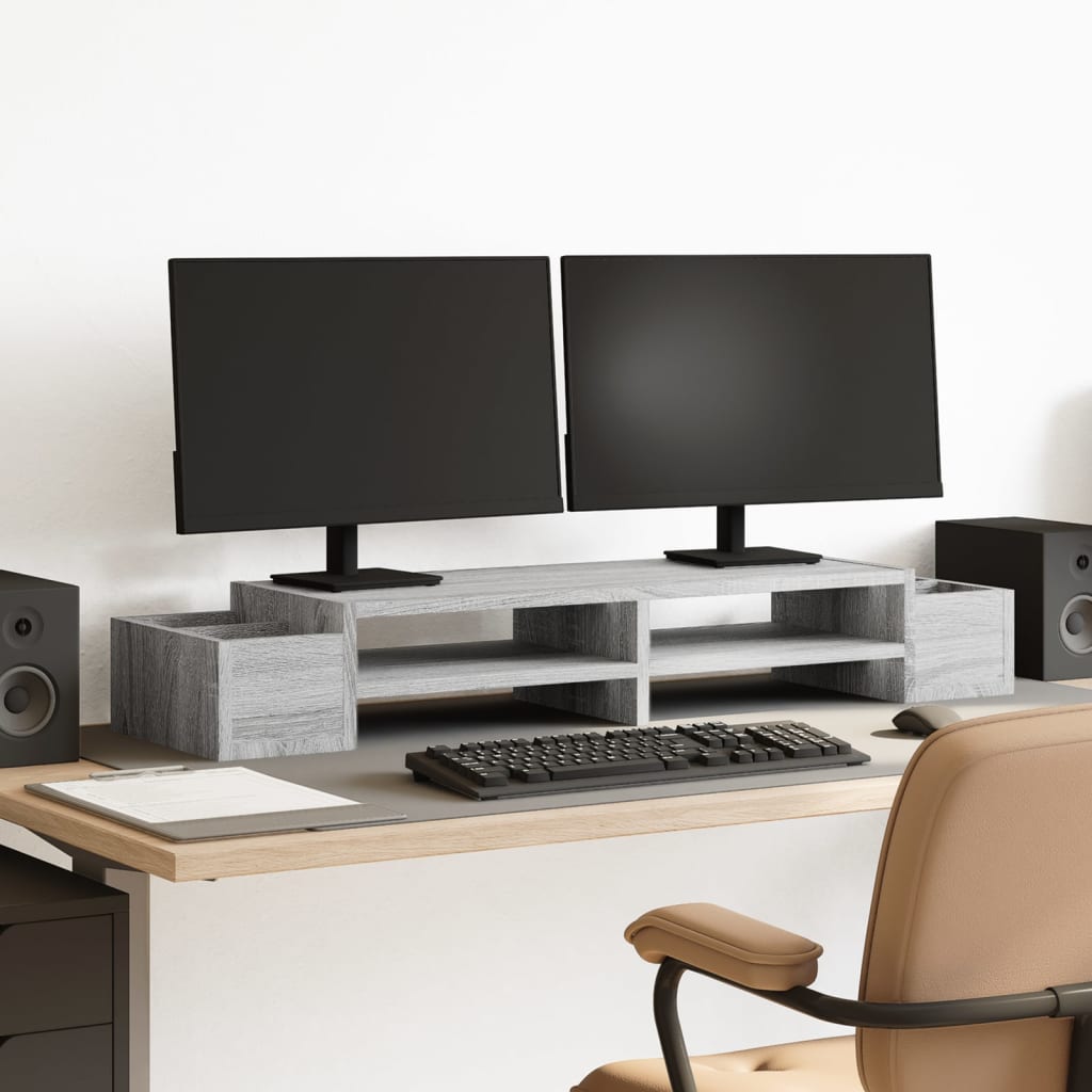 Vidaxx Monitorständer Stauraum 100x27x15 cm Holz grau Sonoma