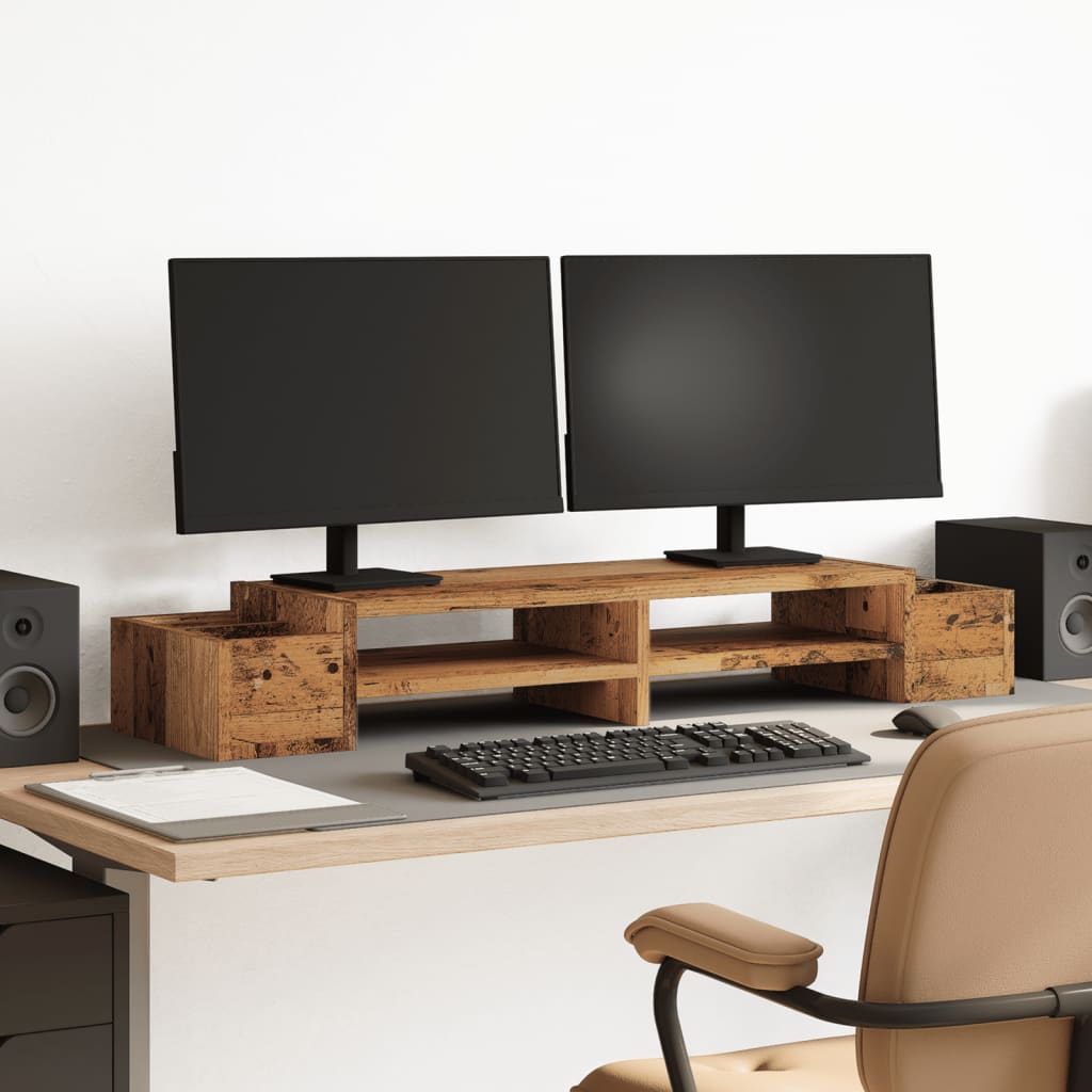 Vidaxxl Monitorständer mit Stauraum 100x27x15 cm Holz, Altholz
